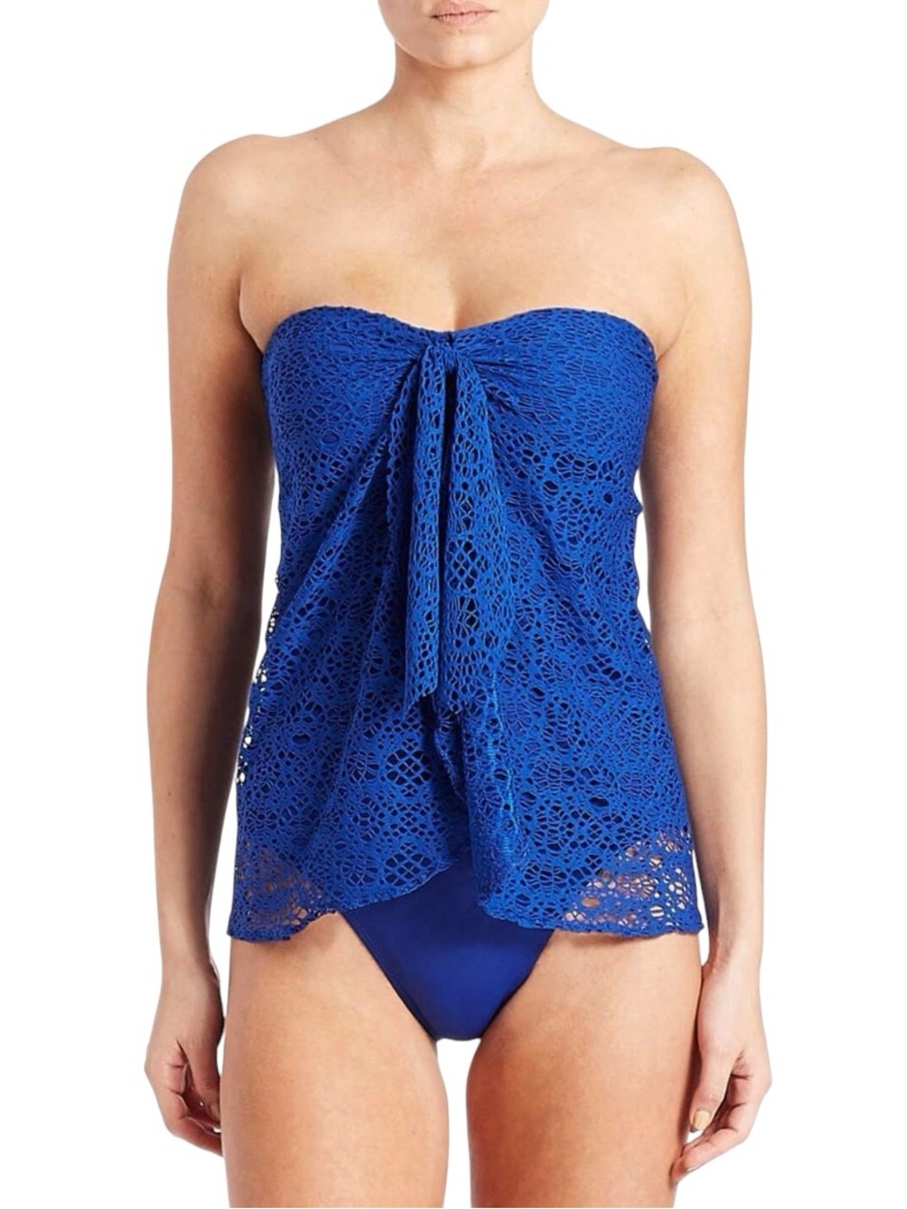 Ralph Lauren Womens Blue Crochet Knit Flyaway One Piece Swimsuit Size 14